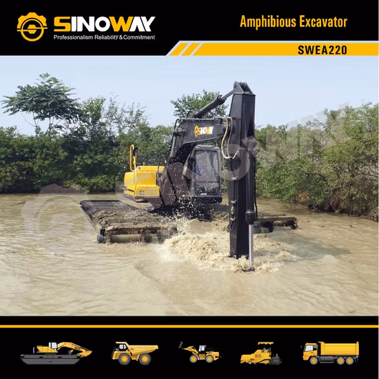 ミニ油圧湿地水陸両用バギークローラー掘削機販売用川フローティング掘削機 30 トン砂浚渫掘削機、沼地湿地および水用ポンツーン付き